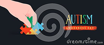 Autism awareness day puzzle game kid banner Vector Illustration