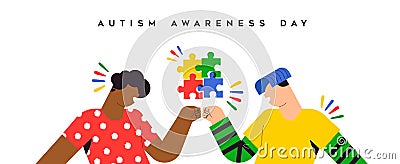 Autism Awareness Day friends fist bump banner Vector Illustration