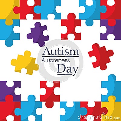 Autism awareness poster with puzzle pieces solidarity and support symbol Vector Illustration