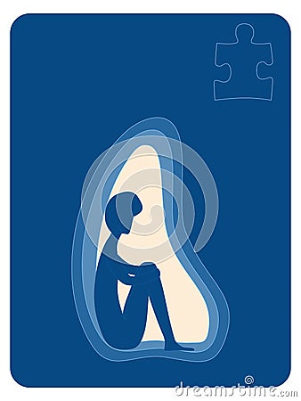 Autism awareness. Human in silhouette sitting alone hiding from the world Vector Illustration