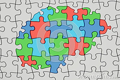 Autism concept, brain from colored puzzles, 3D rendering Stock Photo