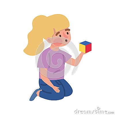 autism girl with cube Vector Illustration