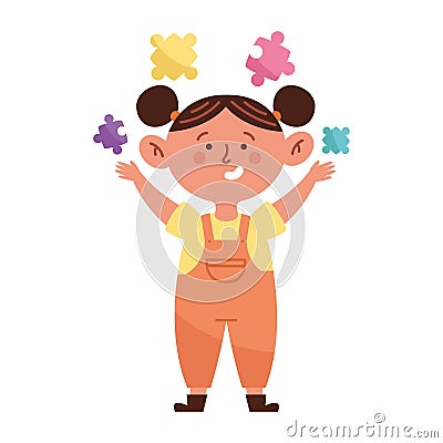 autism girl playing Cartoon Illustration