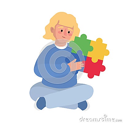 autism girl with puzzles Vector Illustration