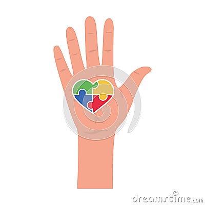 autism heart puzzle in hand Vector Illustration