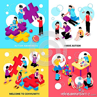 Autism Isometric Design Concept Vector Illustration