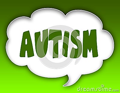 AUTISM message on speech cloud graphic. Green background. Stock Photo