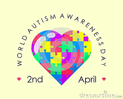 autism puzzle shaped like love heart illustration for world autism awareness day poster design Vector Illustration