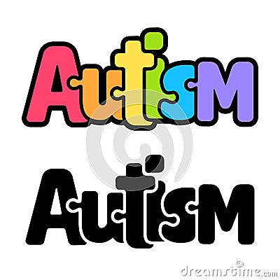 Autism rainbow puzzle text Vector Illustration