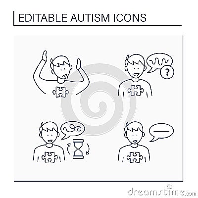 Autism spectrum disorder line icons set Vector Illustration