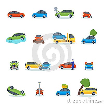 Auto accident involving car crash city street vector illustration. Vector Illustration