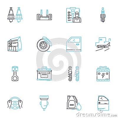 Auto assistance linear icons set. Roadside, Tow, Mechanics, Emergency, Repair, Accident, Tires line vector and concept Vector Illustration