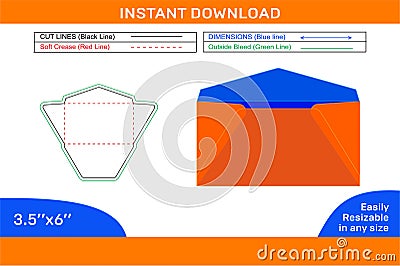 Regular Envelope die line template, 3D envelope and Editable easily resizeable Box die line and 3D box Vector Illustration