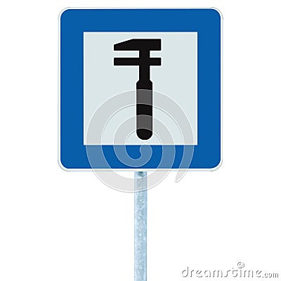 Auto Car Repair Shop Icon, Vehicle Mechanic Fix Service Garage Road Traffic Sign Roadside Pole Post Signage, Isolated Stock Photo