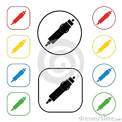 Auto connector signs set, on colored circles, on white. A set of coloured 8 icon. Flat design illustration.12 V cigarette Vector Illustration