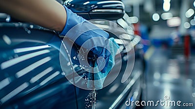 Auto Detailer Hand-Cleaning a Car with Soap Stock Photo