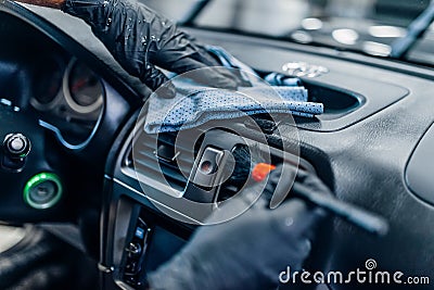 Auto detailing of car interior on carwash service Stock Photo