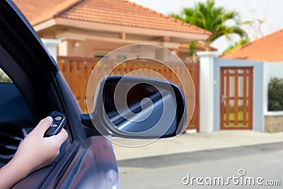 Auto door, automatic gate, garage, home security system concept. Stock Photo