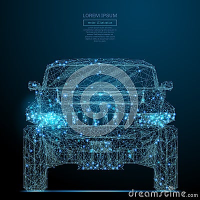 Auto front view low poly blue Vector Illustration