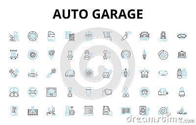 Auto garage linear icons set. Repair, Maintenance, Mechanic, Service, Tune-up, Oil, Brake vector symbols and line Vector Illustration