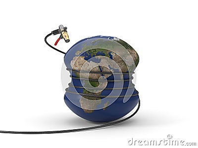 Auto gas nozzle squeezing earth. 3d illustration Cartoon Illustration
