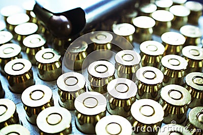 45 Auto Handgun Bullets With Magazine High Quality Stock Photo