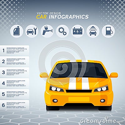 Auto info graphics with generic sports car and service icons Vector Illustration
