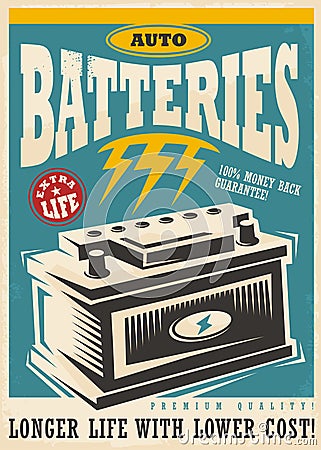 Auto lite batteries vintage ad design Vector Illustration