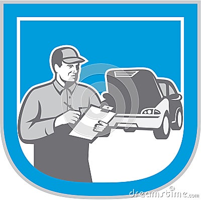 Auto Mechanic Automobile Car Repair Check Retro Vector Illustration