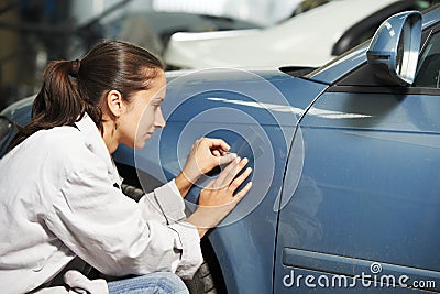 Auto mechanic colourist matching color Stock Photo