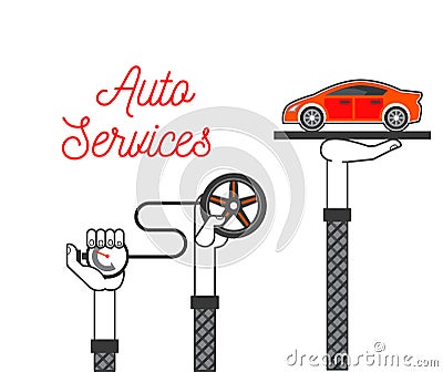 431_Center Mechanical car service with repair Check Up vehicles Vector Illustration