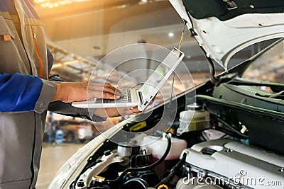 Auto mechanic computer technology auto repair in auto service centers Stock Photo