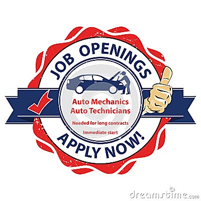 Auto mechanics and and auto technicians needed for long contracts. Immediate start Vector Illustration