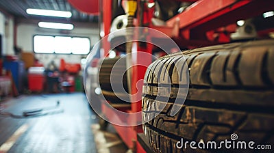Auto mechanics modifying SUV engine in garage. Generative Ai Stock Photo