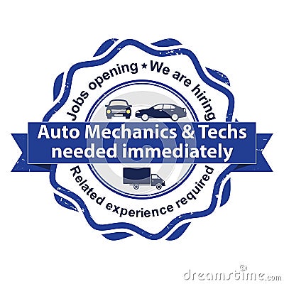 Auto Mechanics and Techs needed Vector Illustration