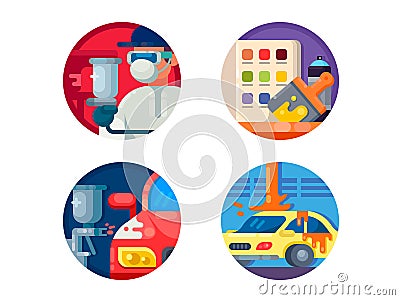 Auto painting set icons Vector Illustration