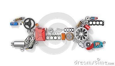 Auto parts in form of car wrench. Stock Photo