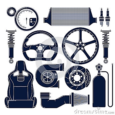 Auto Parts Icons Vector Illustration