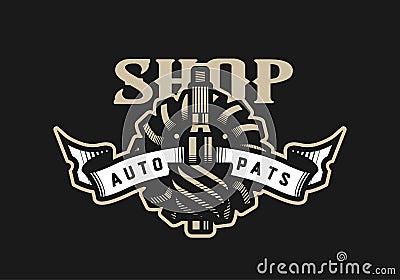 Auto parts store, car logo emblem on a dark background. Vector illustration Vector Illustration