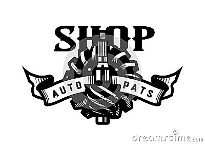 Auto parts store, car logo emblem. Vector illustration. Vector Illustration