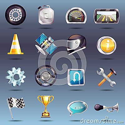 Auto Racing Icons Set Vector Illustration