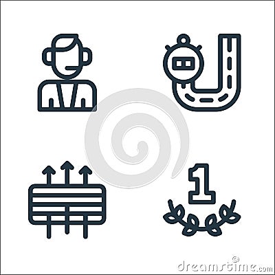 Auto racing line icons. linear set. quality vector line set such as number one, air filter, race track Vector Illustration