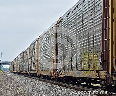 Auto racks haul cars to Port of Charleston Editorial Stock Photo