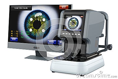 Auto Refractometer with computer monitor, 3D rendering Stock Photo