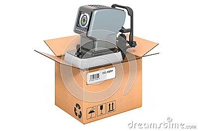 Auto refractometer inside cardboard box, delivery concept. 3D rendering Stock Photo