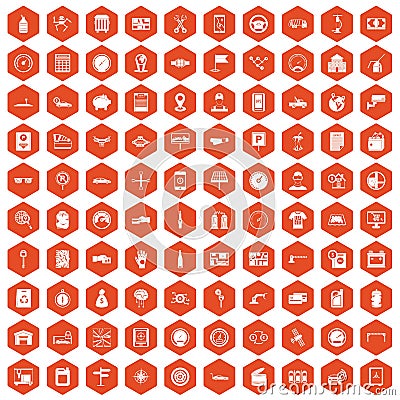 100 auto repair icons hexagon orange Vector Illustration