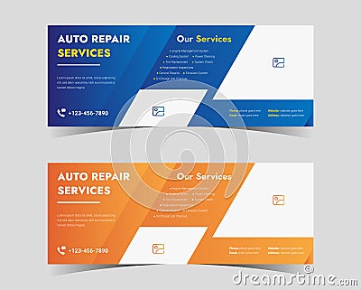 auto repair social media cover design. automotive social media cover banner design. car repair service social media cover design Vector Illustration