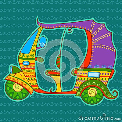 Auto rickshaw in Indian art style Vector Illustration