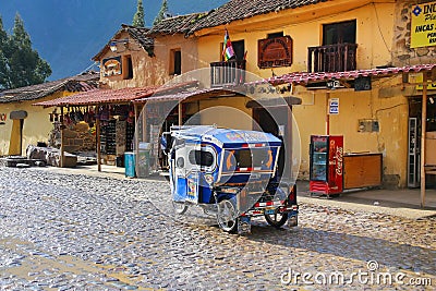 Auto rickshaw in the street of Ollantaytambo, Peru Editorial Stock Photo