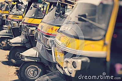 Auto rickshaws or `tuk-tuk ` taxi on a street. Selective Focus Editorial Stock Photo